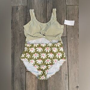 Floral Striped One Piece Swimsuit